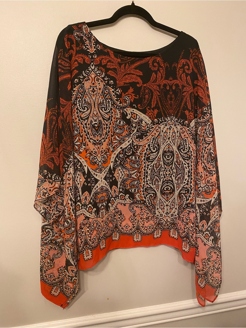 Milano Paisley Poncho Sweater in Black and Orange